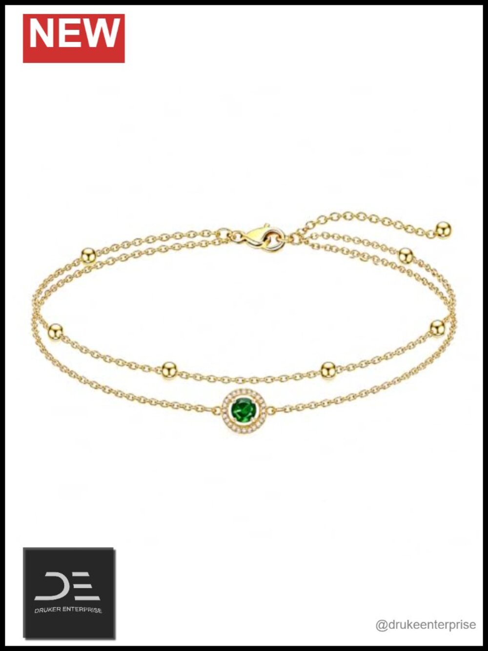 Birthstone Bracelet Anklet 14K Gold Plated Chain Women Gift